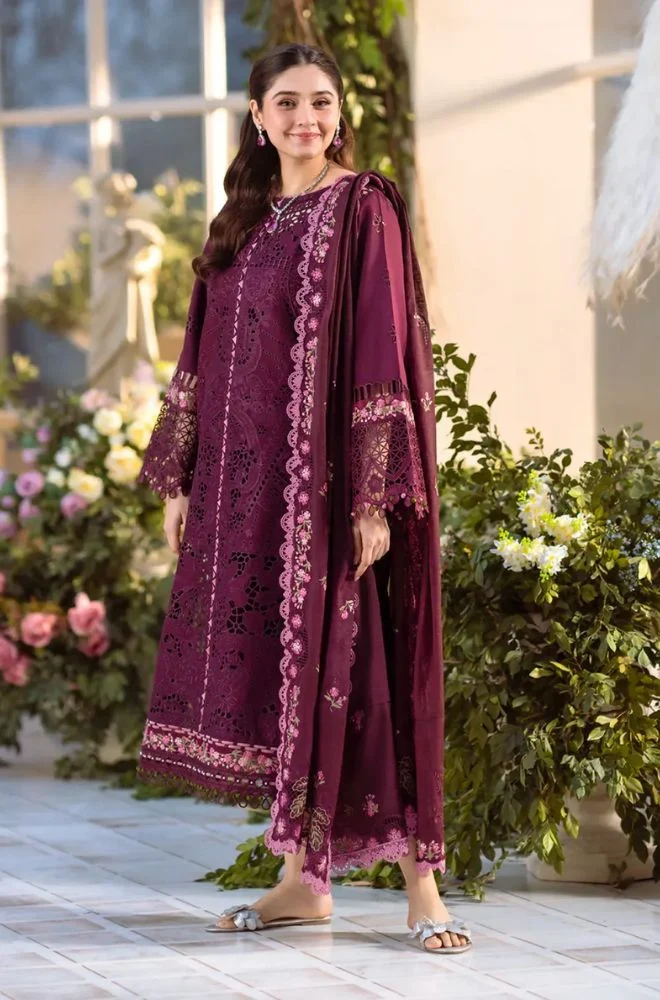 BIN ILYAS - Summer 3PC Lawn Chikankari Embroidered Shirt with Printed Monar Dupatta and Trouser - BFB0719 - Image 2