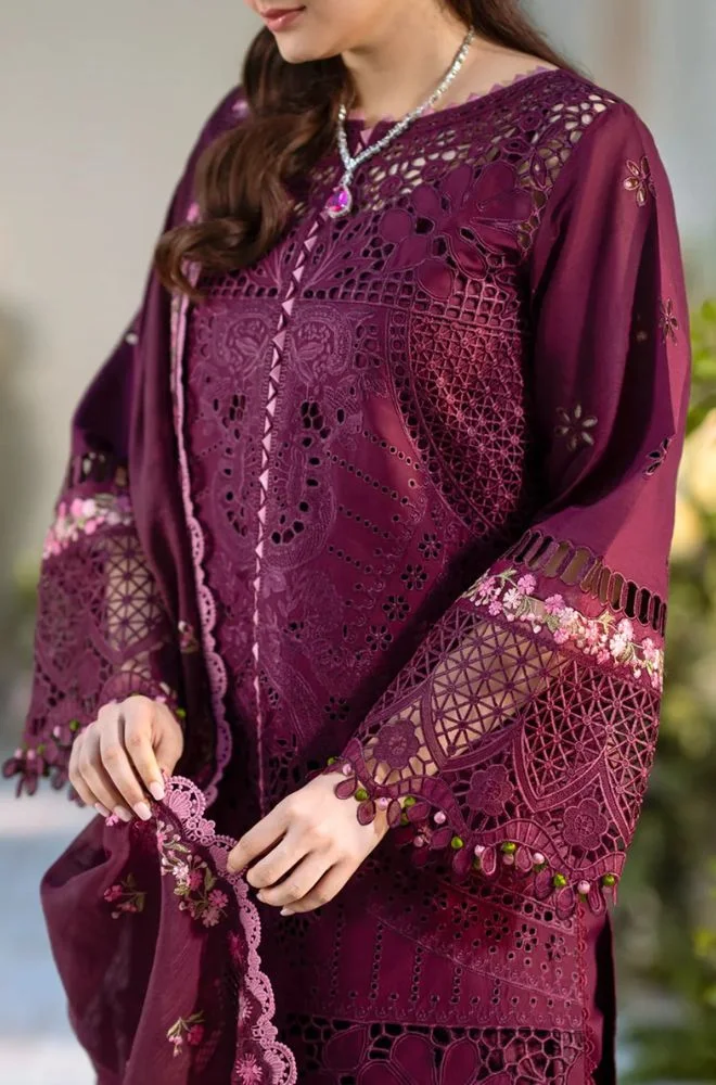 BIN ILYAS - Summer 3PC Lawn Chikankari Embroidered Shirt with Printed Monar Dupatta and Trouser - BFB0719 - Image 3