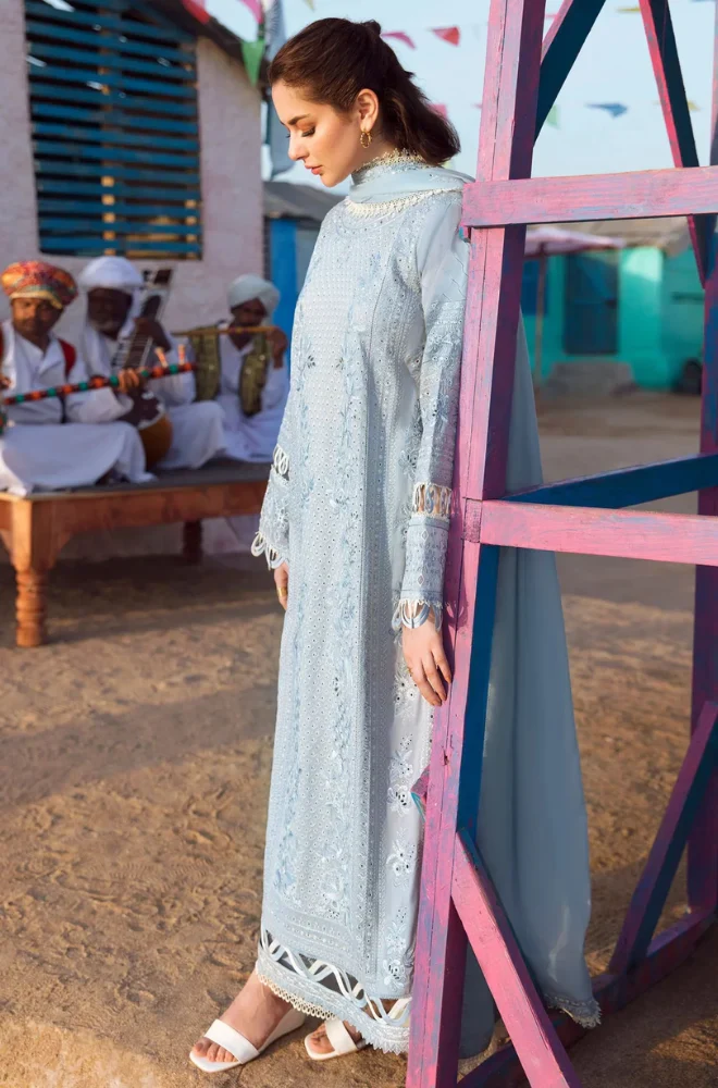 ZAHA - 3PC Lawn Chikankari Embroidered Shirt with Cotton Embroidered Dupatta and Trouser- BFB0722 - Image 2