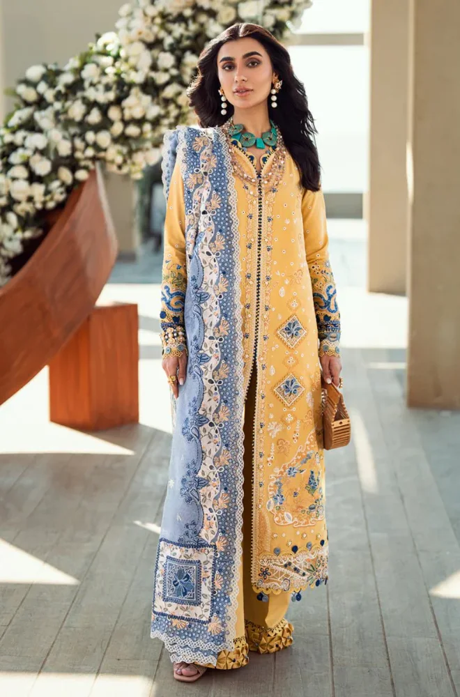 QALAMKAR - 3PC Lawn Chikankari Embroidered Shirt With Monar Embroidered Dupatta and Trouser - BFB0723