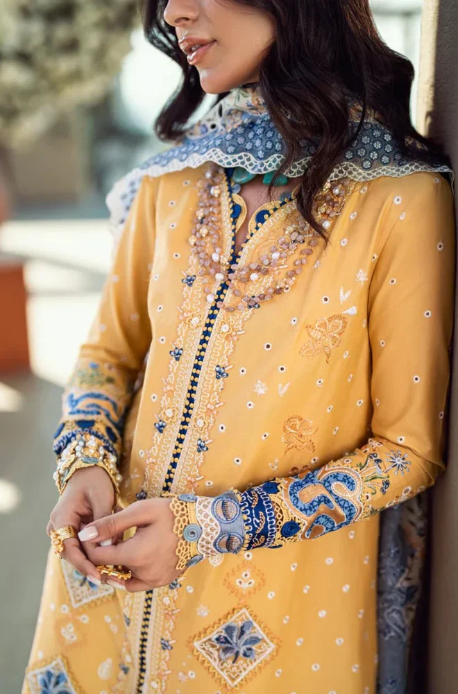 QALAMKAR - 3PC Lawn Chikankari Embroidered Shirt With Monar Embroidered Dupatta and Trouser - BFB0723 - Image 3