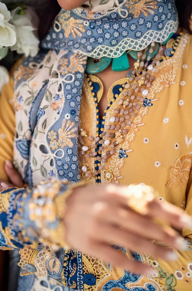 QALAMKAR - 3PC Lawn Chikankari Embroidered Shirt With Monar Embroidered Dupatta and Trouser - BFB0723 - Image 5