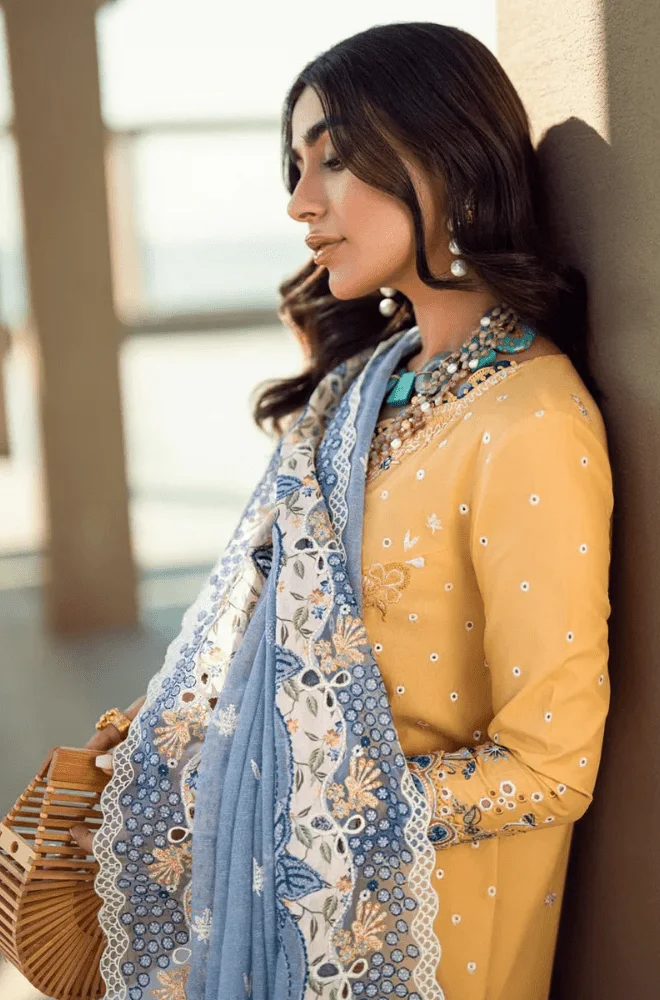 QALAMKAR - 3PC Lawn Chikankari Embroidered Shirt With Monar Embroidered Dupatta and Trouser - BFB0723 - Image 6