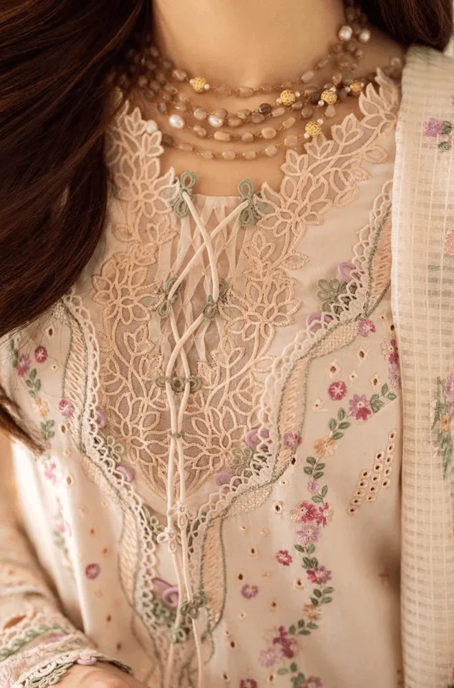 QALAMKAR - 3PC Lawn Chikankari Embroidered Shirt with Monar broidered Dupatta aEmnd Trouser - BFB0724 - Image 3