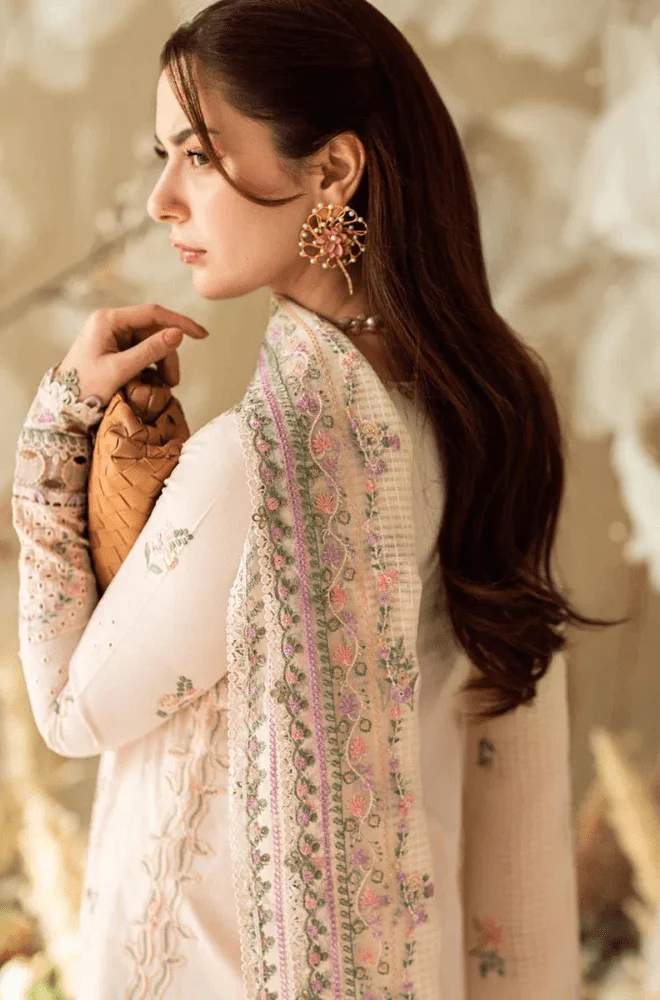 QALAMKAR - 3PC Lawn Chikankari Embroidered Shirt with Monar broidered Dupatta aEmnd Trouser - BFB0724 - Image 6