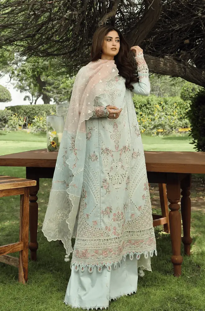 QALAMKAR - 3PC Lawn Chikankari Embroidered Shirt with Monar Embroidered Dupatta and Trouser - BFB0725