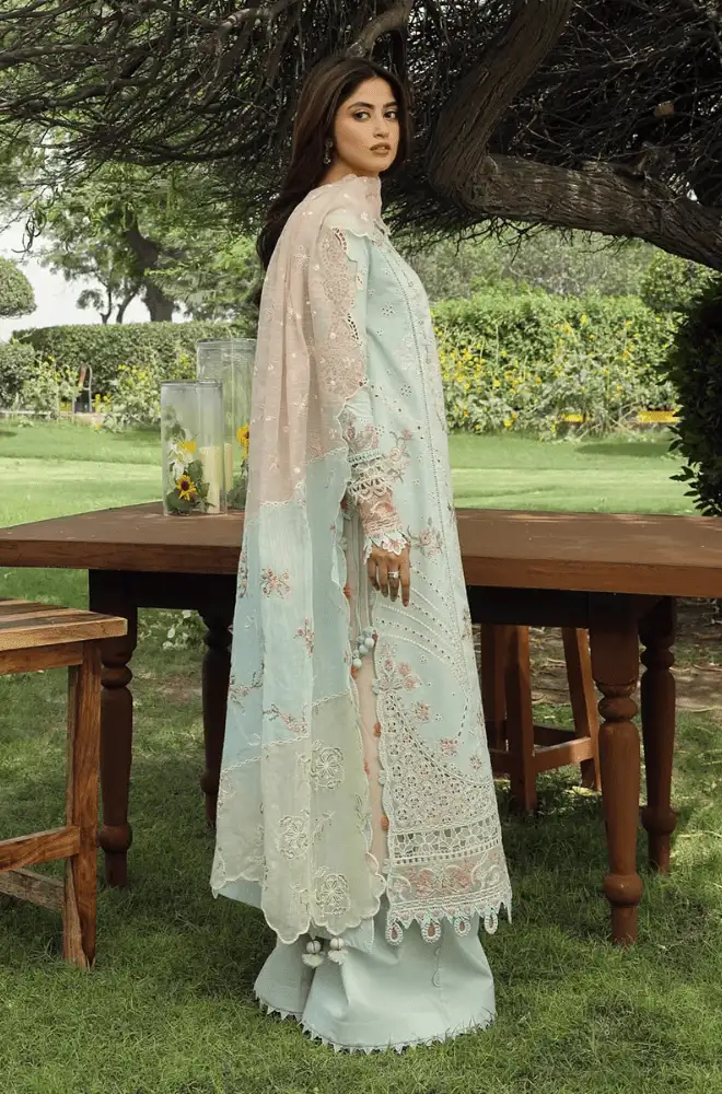 QALAMKAR - 3PC Lawn Chikankari Embroidered Shirt with Monar Embroidered Dupatta and Trouser - BFB0725 - Image 6
