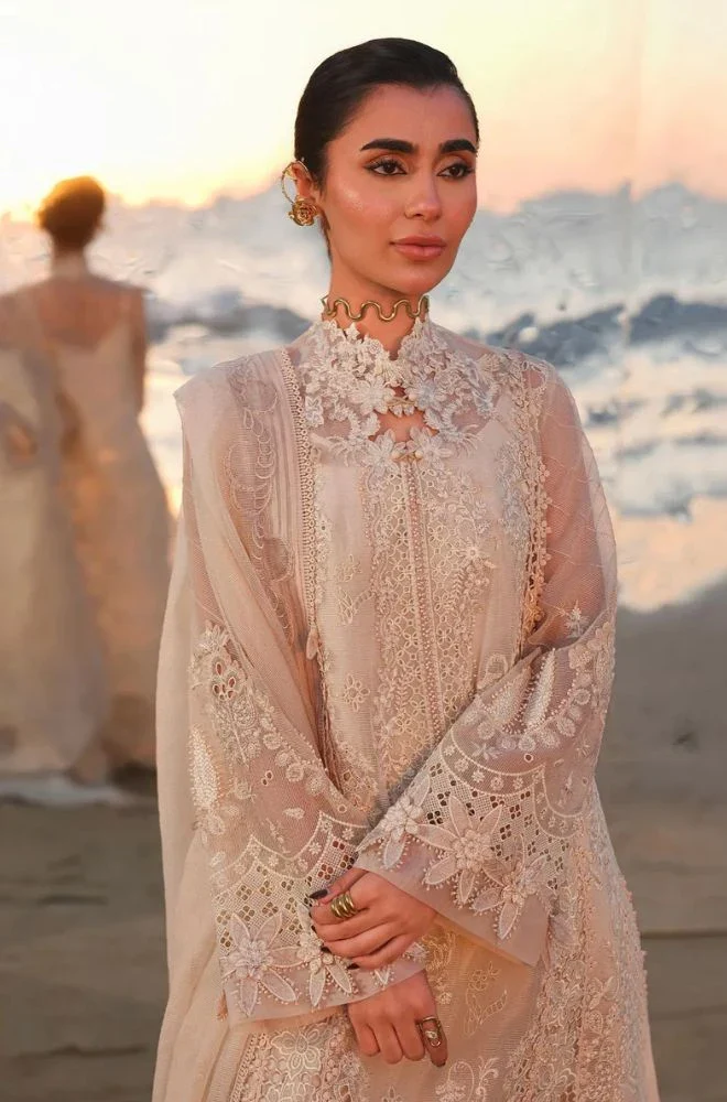 QALAMKAR - 3PC Lawn Chikankari Embroidered Shirt with Monar Emrboidered Dupatta and Trouser - BFB0778 - Image 2