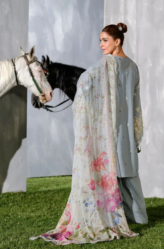 ELAF - 3PC Lawn Chikankari Embroidered Shirt with Monar Printed Dupatta and Trouser - BFB0780 - Image 2