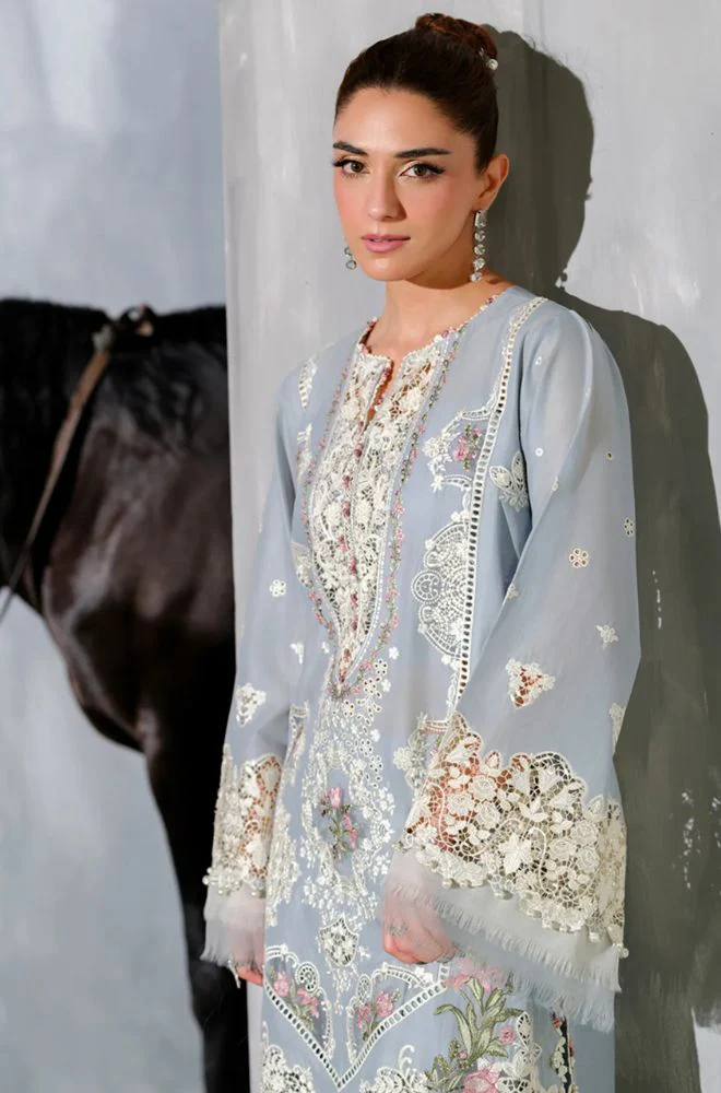 ELAF - 3PC Lawn Chikankari Embroidered Shirt with Monar Printed Dupatta and Trouser - BFB0780 - Image 3