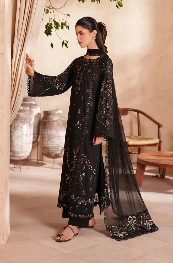 IZNIK - 3PC Lawn Chikankari Embroidered Shirt with Chiffon Embroidered Dupatta and Trouser - BFB0782 - Image 3