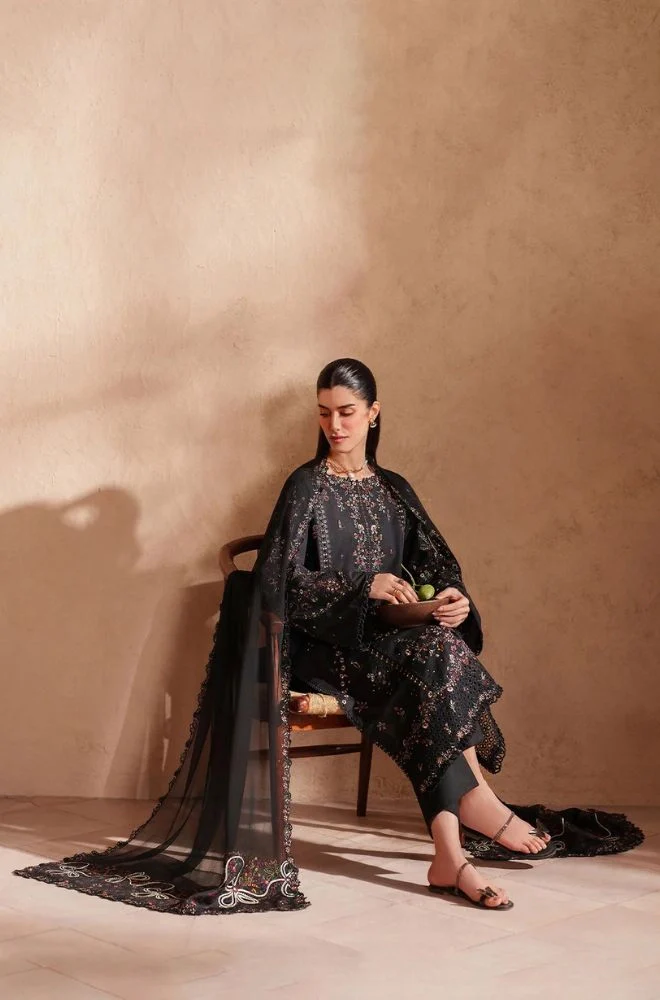 IZNIK - 3PC Lawn Chikankari Embroidered Shirt with Chiffon Embroidered Dupatta and Trouser - BFB0782 - Image 6