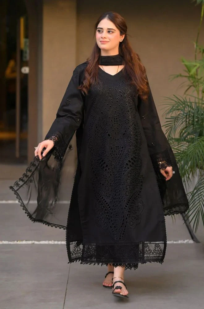 ZELLBURY - Stitched 3PC Embroidered Lawn Shirt with Chiffon Embroidered Dupatta and Trouser – RTW061