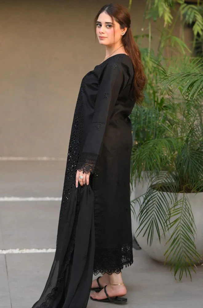 ZELLBURY - Stitched 3PC Embroidered Lawn Shirt with Chiffon Embroidered Dupatta and Trouser – RTW061 - Image 3