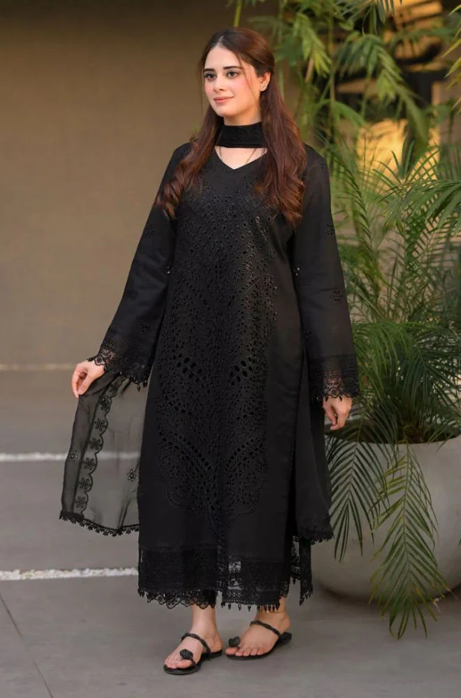 ZELLBURY - Stitched 3PC Embroidered Lawn Shirt with Chiffon Embroidered Dupatta and Trouser – RTW061 - Image 5