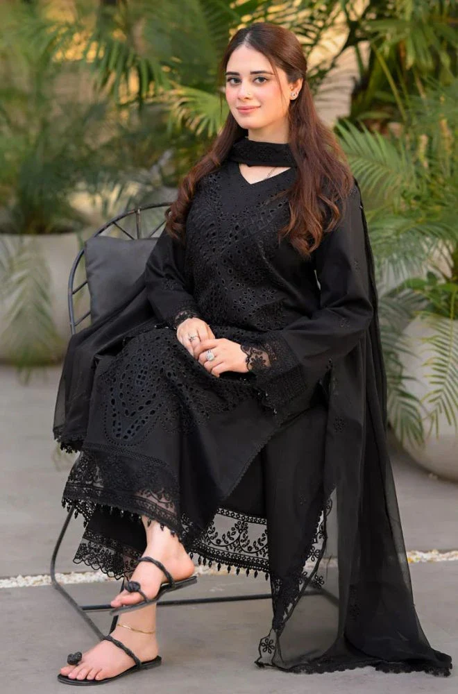 ZELLBURY - Stitched 3PC Embroidered Lawn Shirt with Chiffon Embroidered Dupatta and Trouser – RTW061 - Image 7