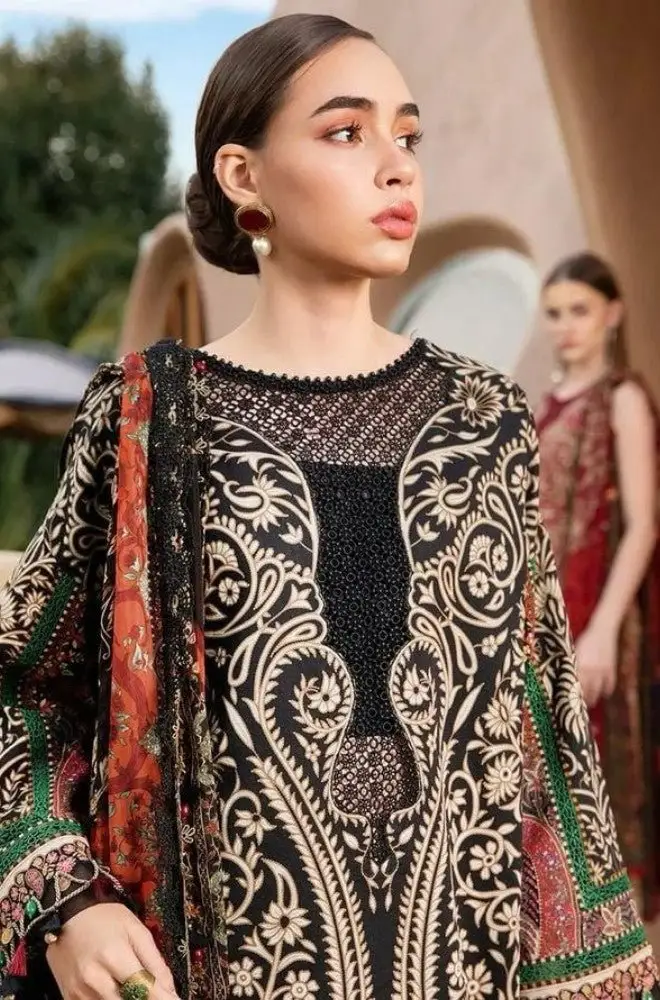 MARIA B - 3PC Lawn Digital Printed Shirt With Lawn Printed Dupatta and Trouser- BFB0709 - Image 2