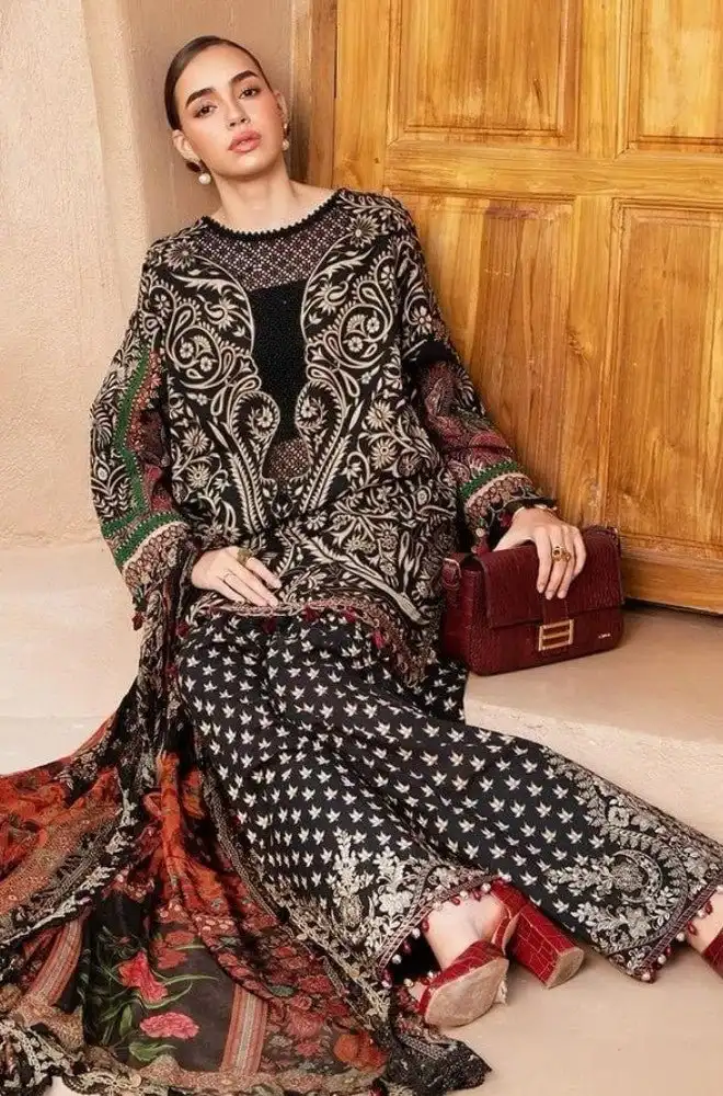 MARIA B - 3PC Lawn Digital Printed Shirt With Lawn Printed Dupatta and Trouser- BFB0709 - Image 4