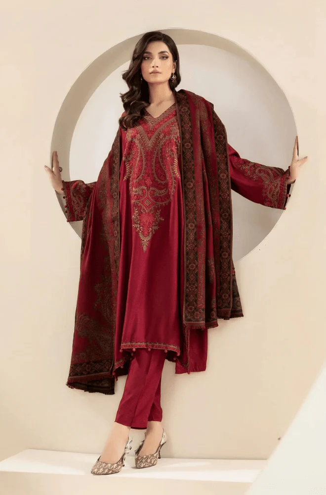 MARIA B - 3PC Lawn Embroidered Shirt with Chiffon Embroidered Dupatta and Trouser - BFB02170 - Image 4