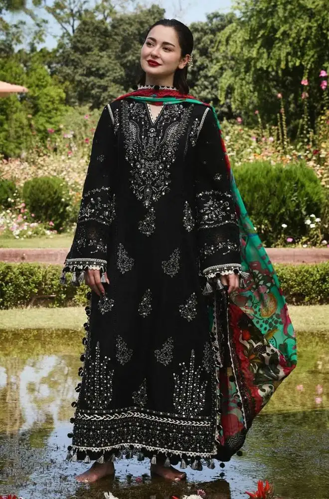 HUSSAIN REHAR - 3PC Lawn Embroidered Shirt with Slub Printed Dupatta and Trouser - BFB0693