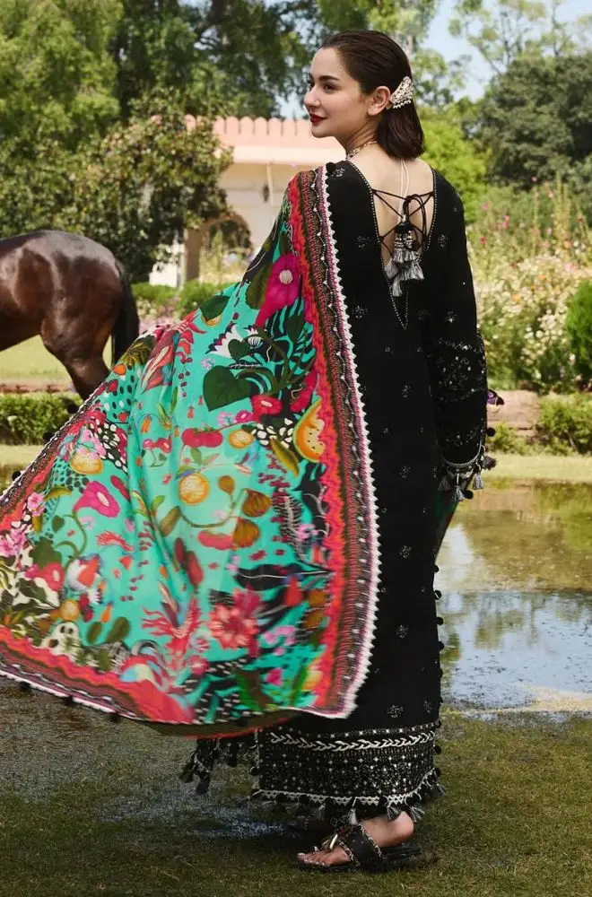 HUSSAIN REHAR - 3PC Lawn Embroidered Shirt with Slub Printed Dupatta and Trouser - BFB0693 - Image 2