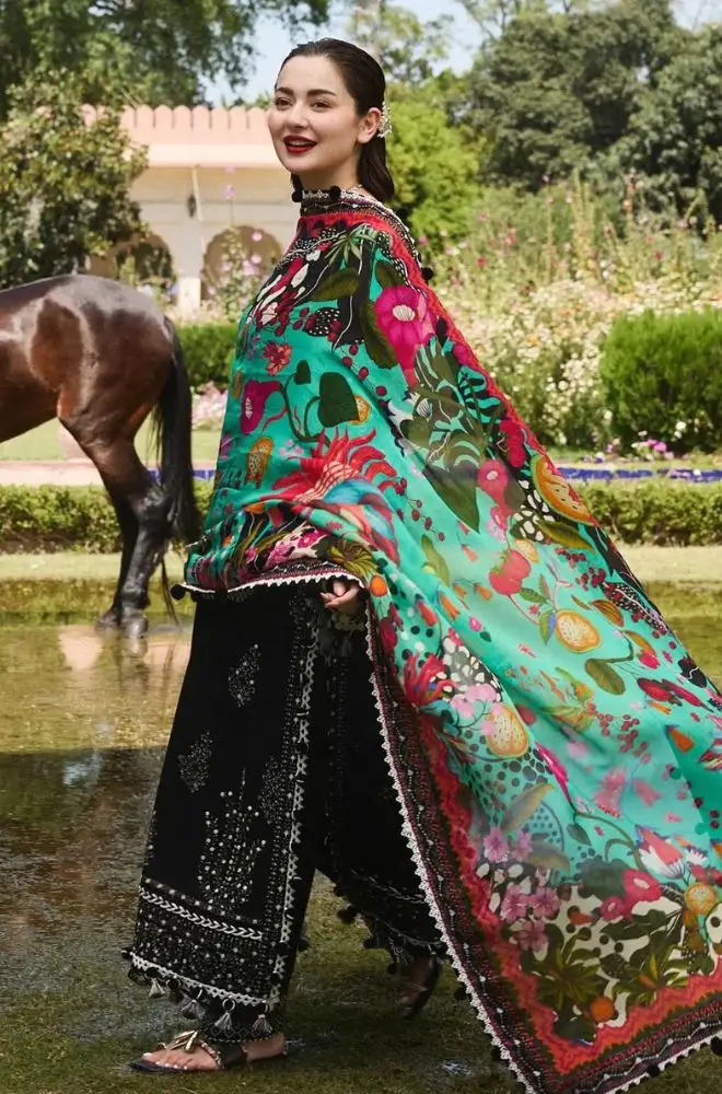 HUSSAIN REHAR - 3PC Lawn Embroidered Shirt with Slub Printed Dupatta and Trouser - BFB0693 - Image 3