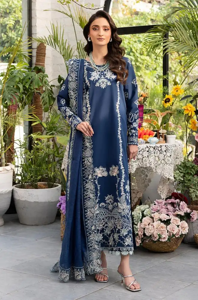 MUSHQ - 3PC Lawn Embroidered Shirt with Khadi Net Embroidered Dupatta and Trouser - BFB0720