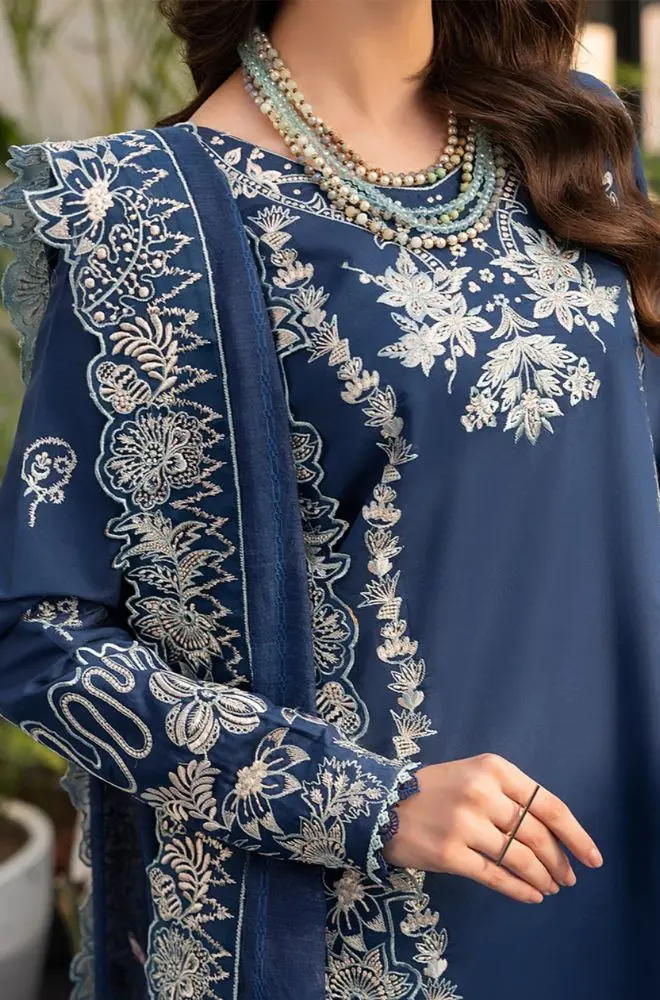 MUSHQ - 3PC Lawn Embroidered Shirt with Khadi Net Embroidered Dupatta and Trouser - BFB0720 - Image 5