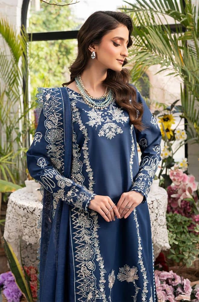 MUSHQ - 3PC Lawn Embroidered Shirt with Khadi Net Embroidered Dupatta and Trouser - BFB0720 - Image 6