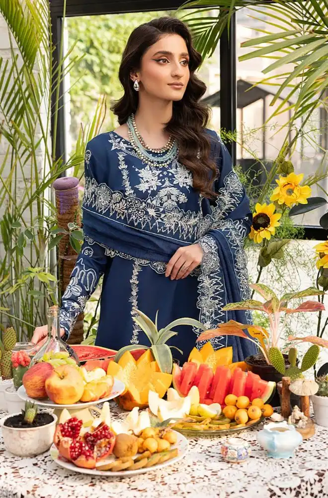 MUSHQ - 3PC Lawn Embroidered Shirt with Khadi Net Embroidered Dupatta and Trouser - BFB0720 - Image 8