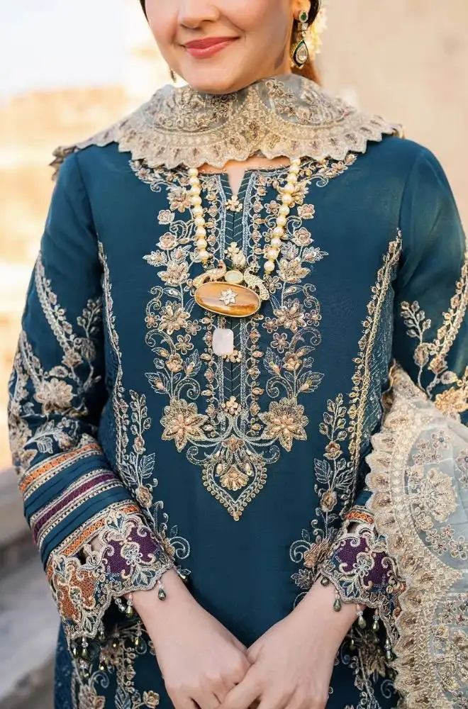 MUSHQ - 3PC Lawn Embroidered Shirt with Khadi Net Embroidered Dupatta and Trouser - BFB0721 - Image 2