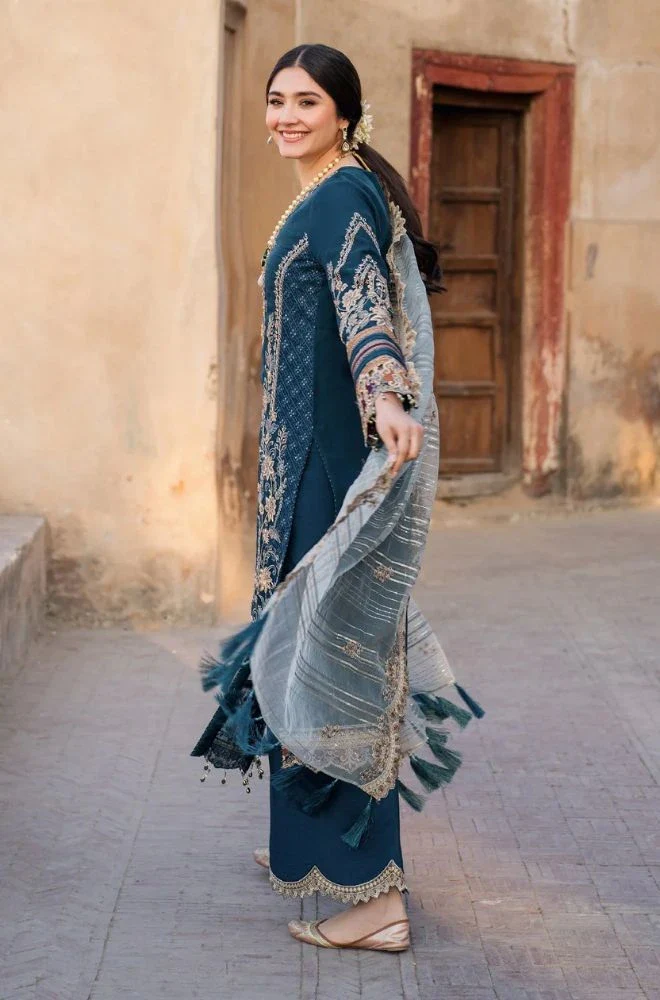 MUSHQ - 3PC Lawn Embroidered Shirt with Khadi Net Embroidered Dupatta and Trouser - BFB0721 - Image 3