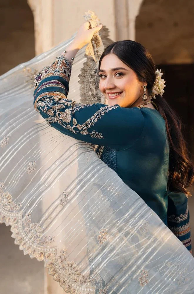 MUSHQ - 3PC Lawn Embroidered Shirt with Khadi Net Embroidered Dupatta and Trouser - BFB0721 - Image 4