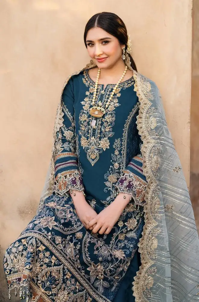 MUSHQ - 3PC Lawn Embroidered Shirt with Khadi Net Embroidered Dupatta and Trouser - BFB0721 - Image 6