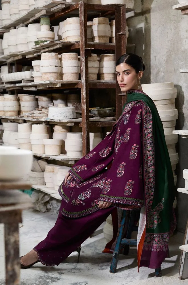 HUSSAIN REHAR - 3PC Lawn Embroidered Shirt with Chiffon Embroidered Dupatta and Trouser - BFB0730 - Image 5