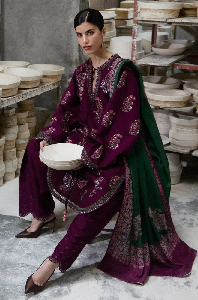HUSSAIN REHAR - 3PC Lawn Embroidered Shirt with Chiffon Embroidered Dupatta and Trouser - BFB0730 - Image 6