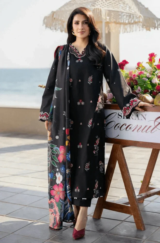 SERAN - 3PC Lawn Embroidered Shirt with Silk Printed Dupatta and Trouser - BFB0732