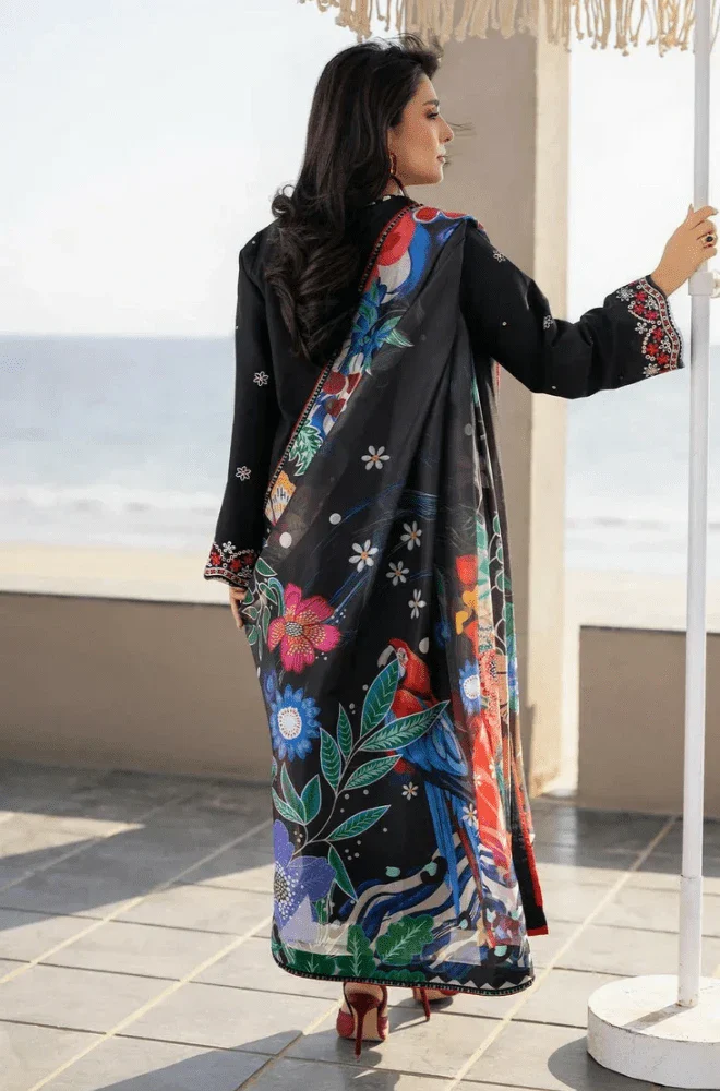 SERAN - 3PC Lawn Embroidered Shirt with Silk Printed Dupatta and Trouser - BFB0732 - Image 2