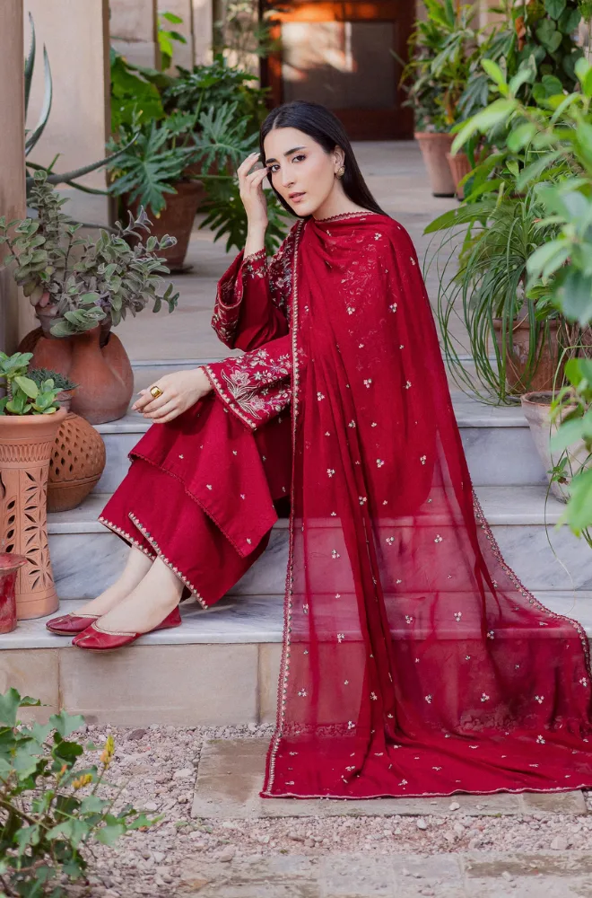 BATIK - 3PC Lawn Embroidered Shirt with Chiffon Embroidered Dupatta and Trouser - BFB0734 - Image 3