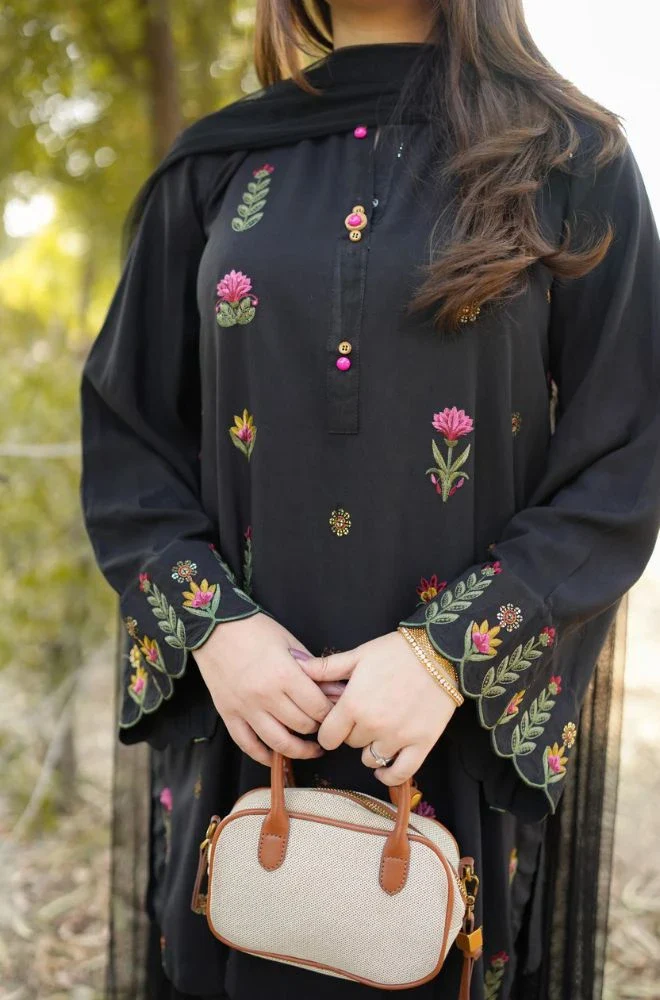 ANEELAS - 3PC Lawn Embroidered Shirt with Chiffon Dyed Dupatta and Trouser - BFB0737 - Image 2