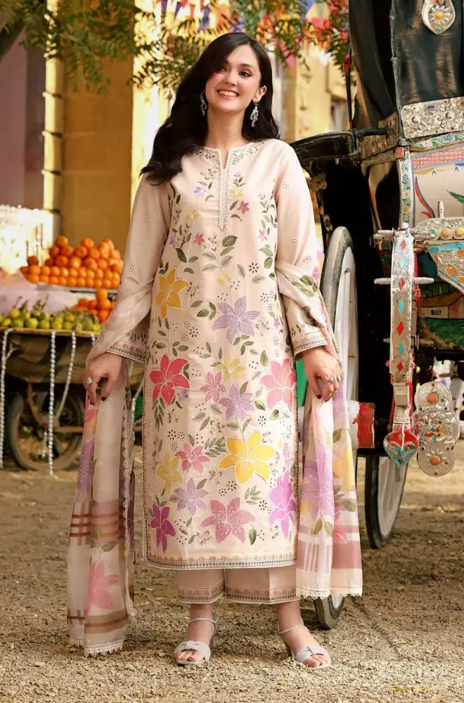 ANEELAS - 3PC Lawn Embroidered Shirt with Lawn Printed Dupatta and Trouser - BFB0743