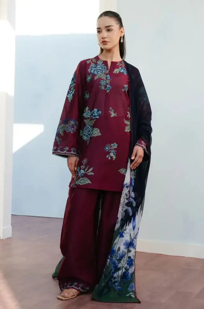Coco by Zara Shahjahan - 3PC Lawn Embroidered Shirt with Chiffon Printed Dupatta and Trouser - BFB0759
