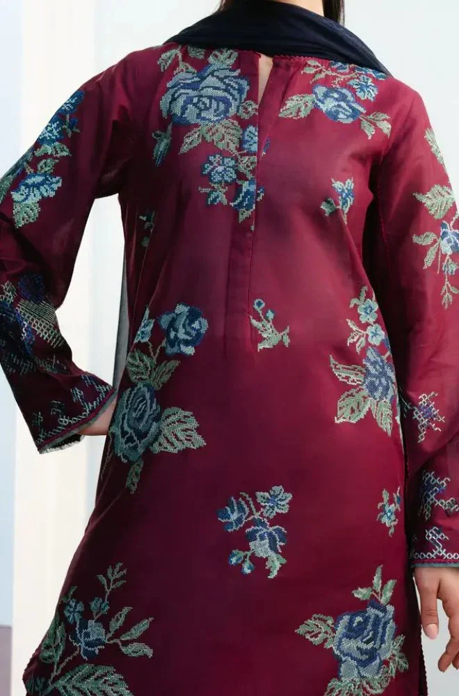 Coco by Zara Shahjahan - 3PC Lawn Embroidered Shirt with Chiffon Printed Dupatta and Trouser - BFB0759 - Image 2