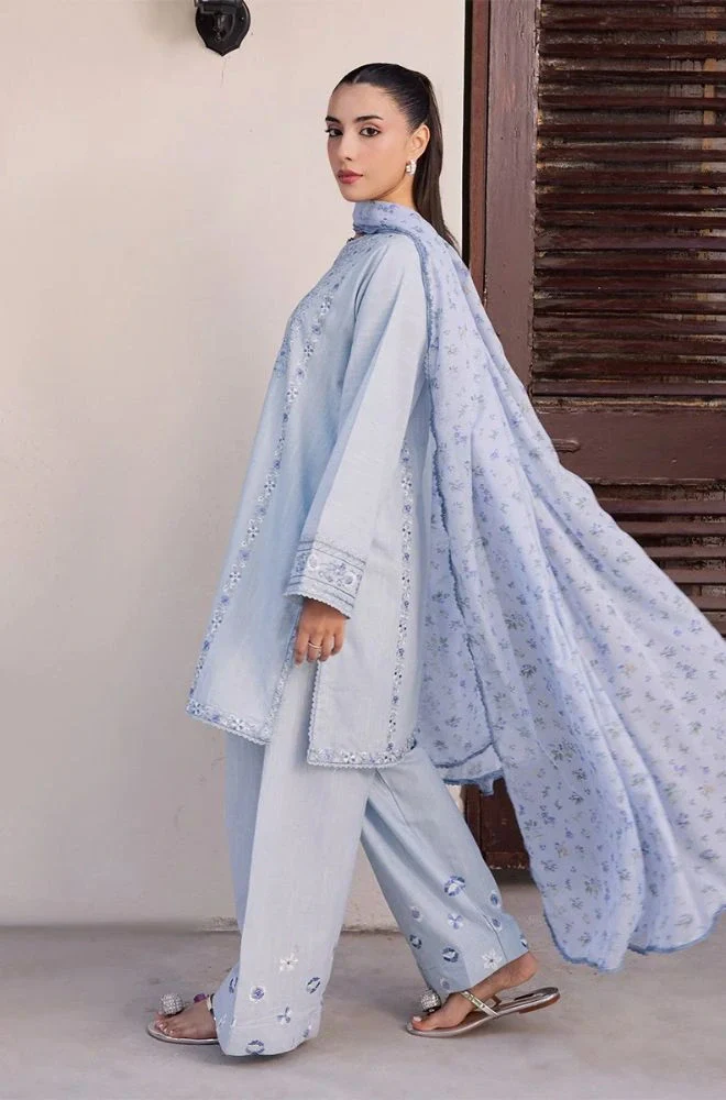 JAZMIN - 3PC Lawn Embroidered Shirt with Monar Printed Dupatta and Trouser - BFB0767 - Image 3