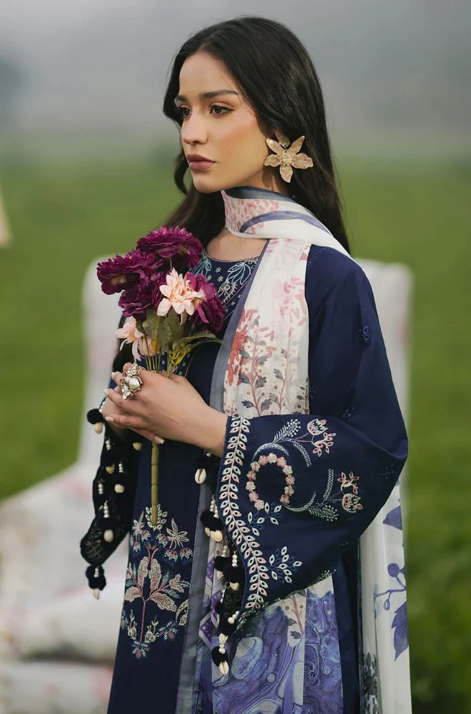 IZEL - 3PC Lawn Embroidered Shirt with Cotton Printed Dupatta and Trouser - BFB0773 - Image 7