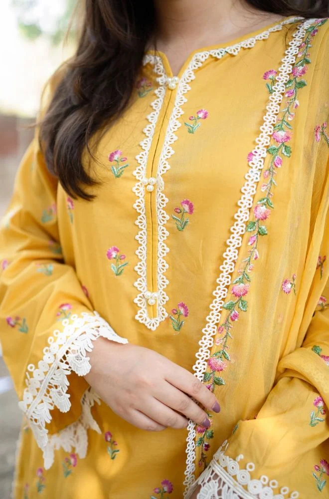 ANEELAS - Stitched 3PC Embroidered Lawn Shirt with Chiffon Embroidered Dupatta and Trouser – RTW057 - Image 2