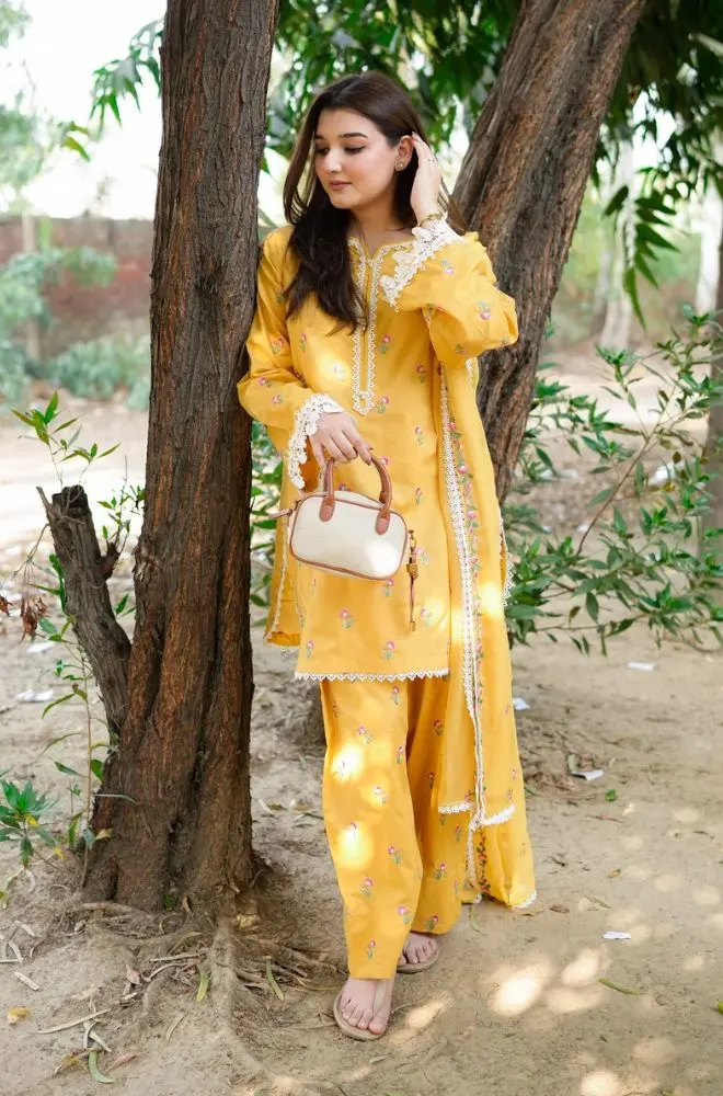 ANEELAS - Stitched 3PC Embroidered Lawn Shirt with Chiffon Embroidered Dupatta and Trouser – RTW057 - Image 4