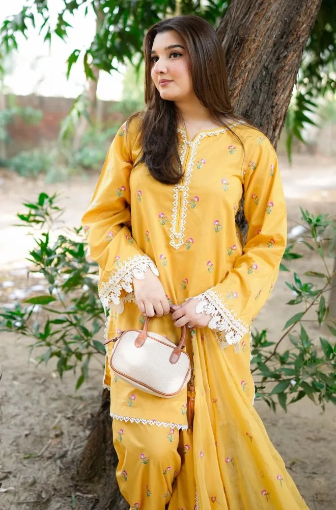 ANEELAS - Stitched 3PC Embroidered Lawn Shirt with Chiffon Embroidered Dupatta and Trouser – RTW057 - Image 6