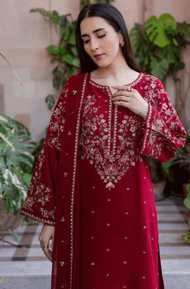BATIK - Stitched 3PC Embroidered Lawn Shirt with Chiffon Embroidered Dupatta and Trouser - RTW059 - Image 5