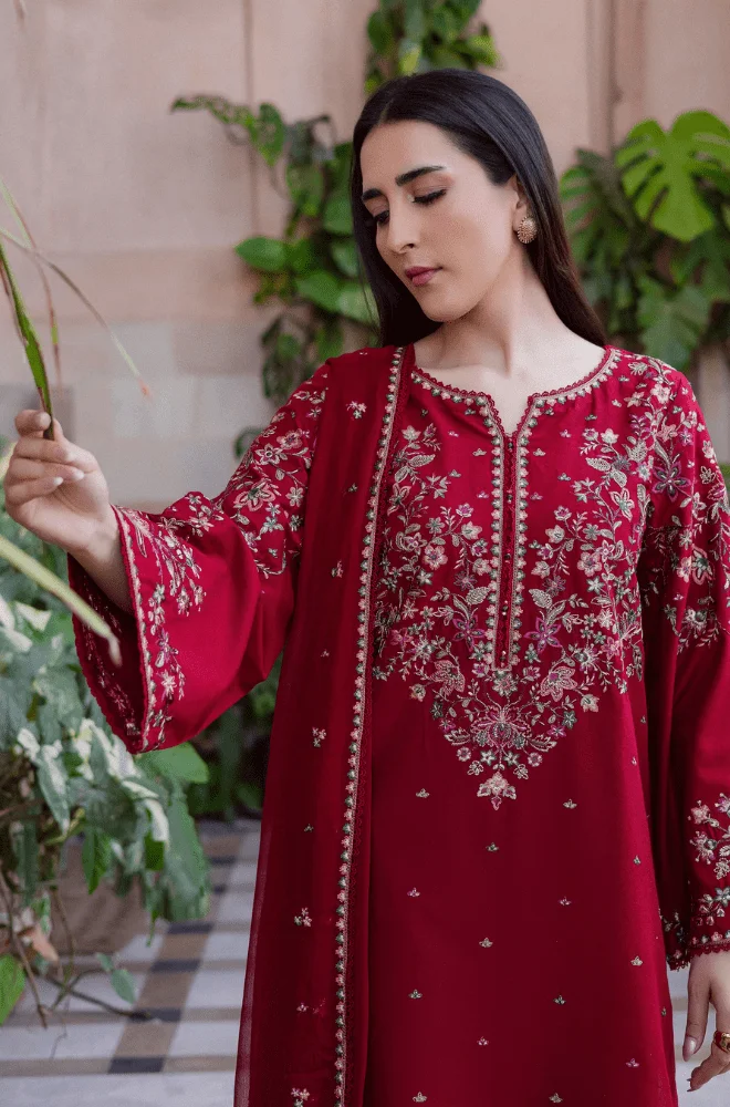 BATIK - Stitched 3PC Embroidered Lawn Shirt with Chiffon Embroidered Dupatta and Trouser - RTW059 - Image 6